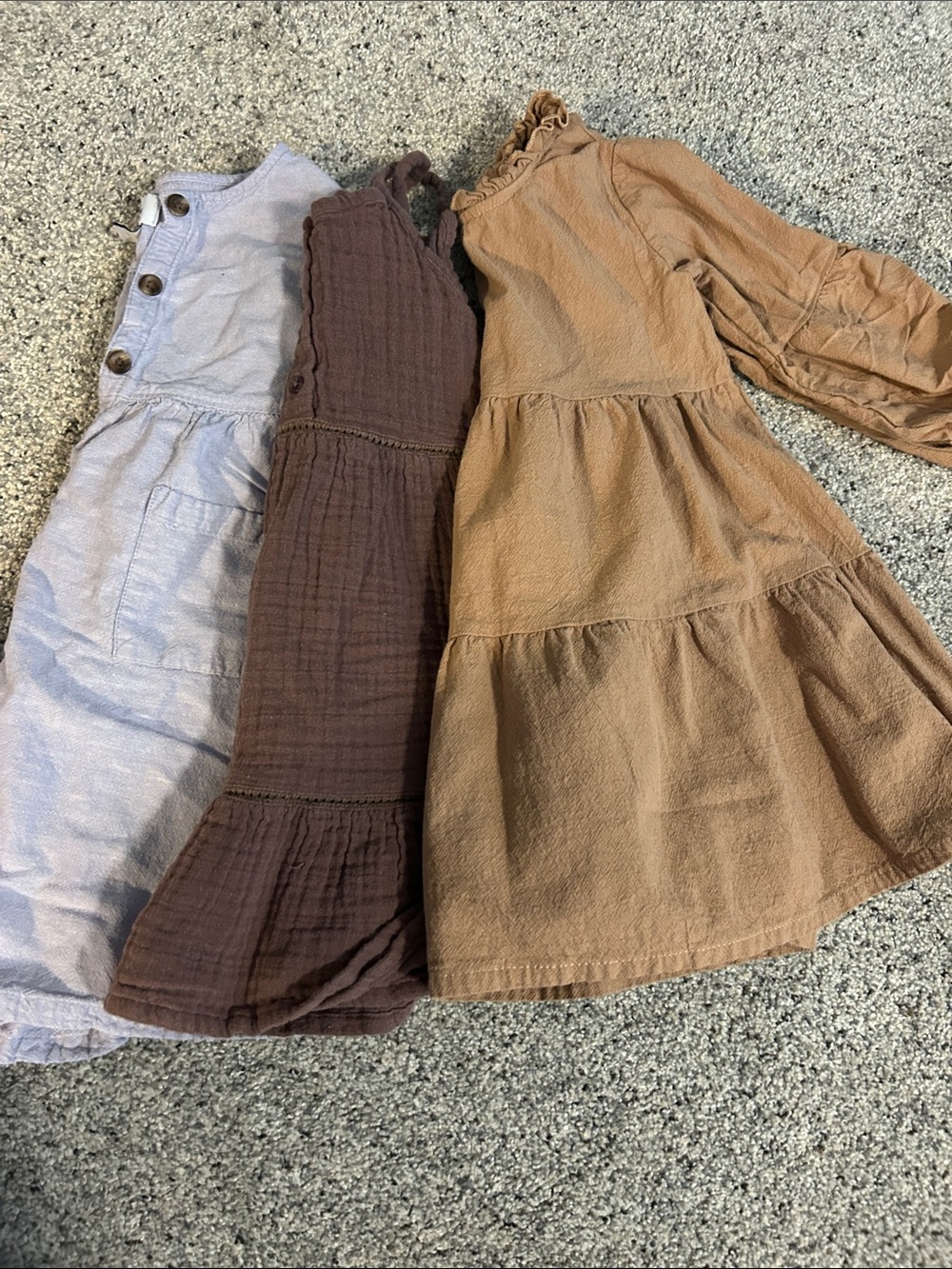 Set of Three Tiered Toddler Dresses - Tan, Brown, Light Gray 4T